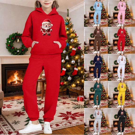 Piuwrlz Girls 2pcs Jogger Set Toddler Sweatsuits Sets Pocket Christmas Round Neck Sweats and Sweatpants Green Size 4 Years
