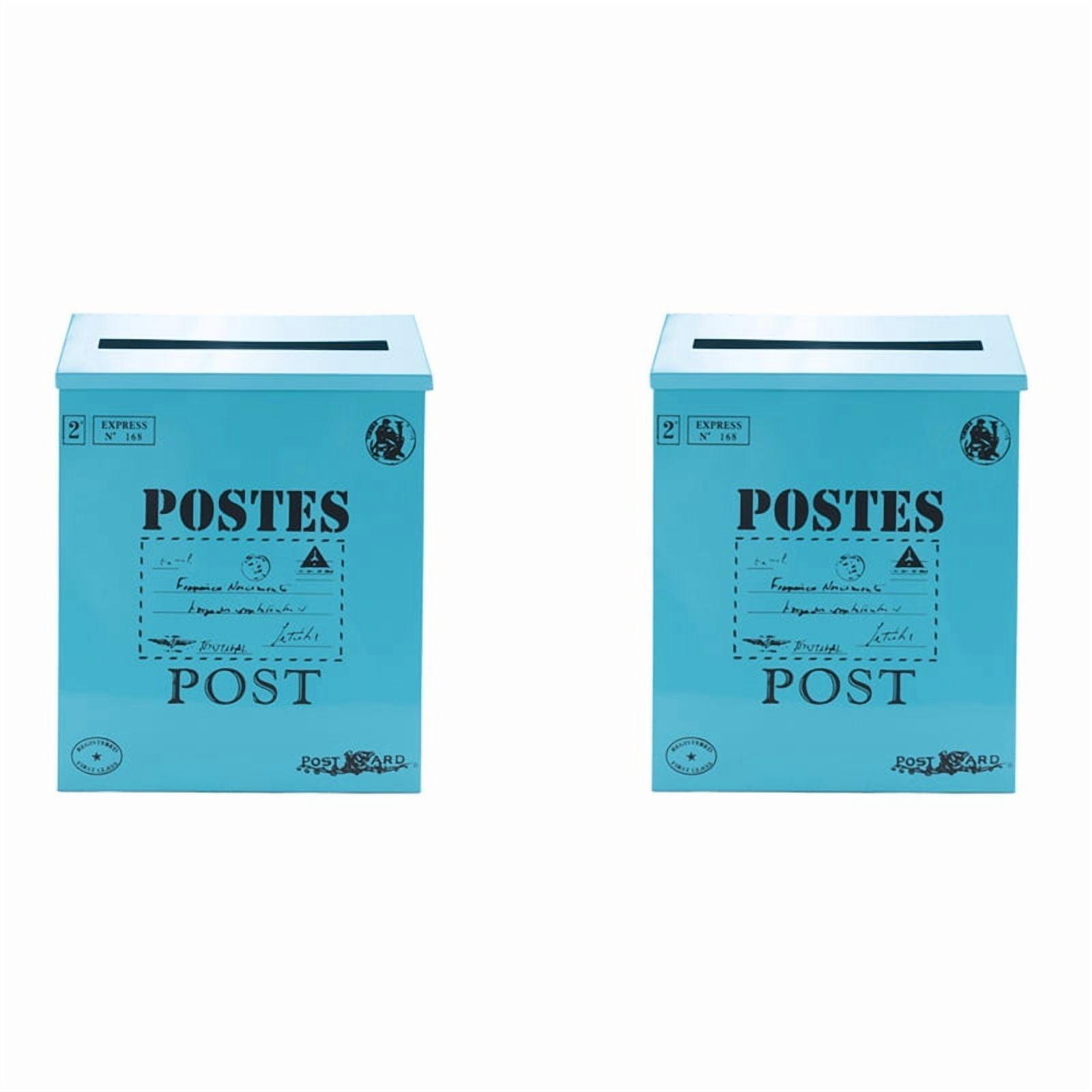 Blue 2-Pack Wall Mount Mailbox Vintage Rustic Iron Letter Box for Outdoor Rust- Post Mail Holder