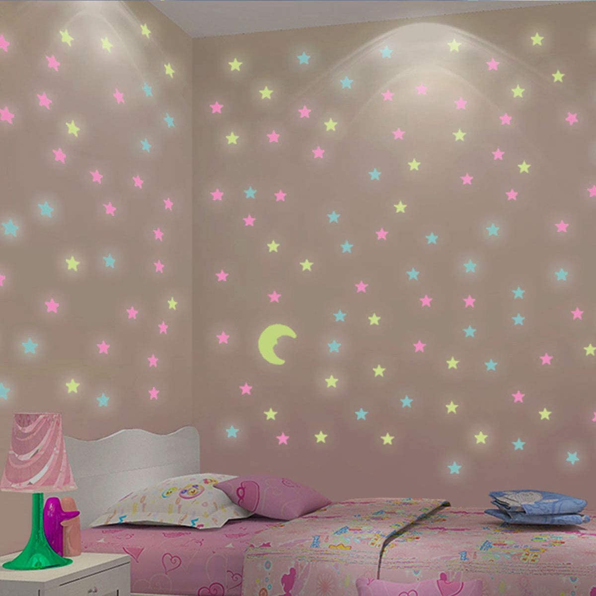 Glow in The Dark Stars Wall Stickers, Wall Decals - Realistic Shining Decoration, Glowing Ceiling Decals Stickers for Kids, Girls, Boys