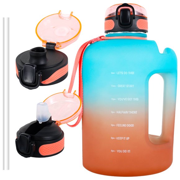 76oz/2200ml Leakproof Gym Sports Water Jug Large Motivational Water Bottle with Straw and Chug Filter Lids BPA Free with Time Marker
