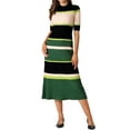 thumbnail image 2 of INSPIRE CHIC Womens Knit Striped Dresses 2024 Short Sleeve Midi Ribbed Sweater Dress 2XL Green, 2 of 6