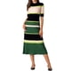 thumbnail image 2 of INSPIRE CHIC Vestidos de punto a rayas para mujer, con mangas cortas, vestido midi de suéter de ribete, 2XL, verde, 2 of 6