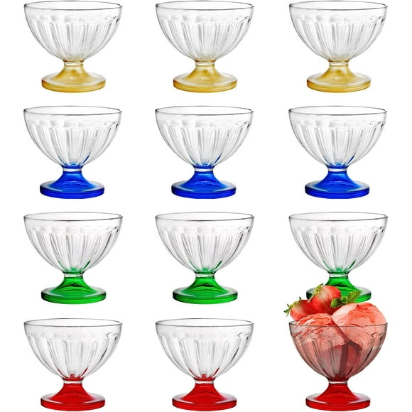24 Pack Acrylic Ice Cream Bowl, 8 Oz Colorful Footed Dessert Cups, Clear Reusable Trifle Bowl for Serving Dessert, Sundae, Ice Cream, Pudding, Cocktail, Condiment, Snack, Party