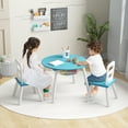 thumbnail image 3 of Costway Costway Kids Wooden Round Table & 2 Chair Set with Center Mesh Storage Blue, 3 of 10