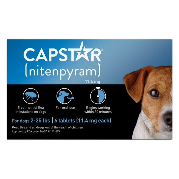 CAPSTAR (Nitenpyram) Fast-Acting Oral Flea Treatment for Small Dogs (2-25 lbs), 6 Tablets, 11.4 mg