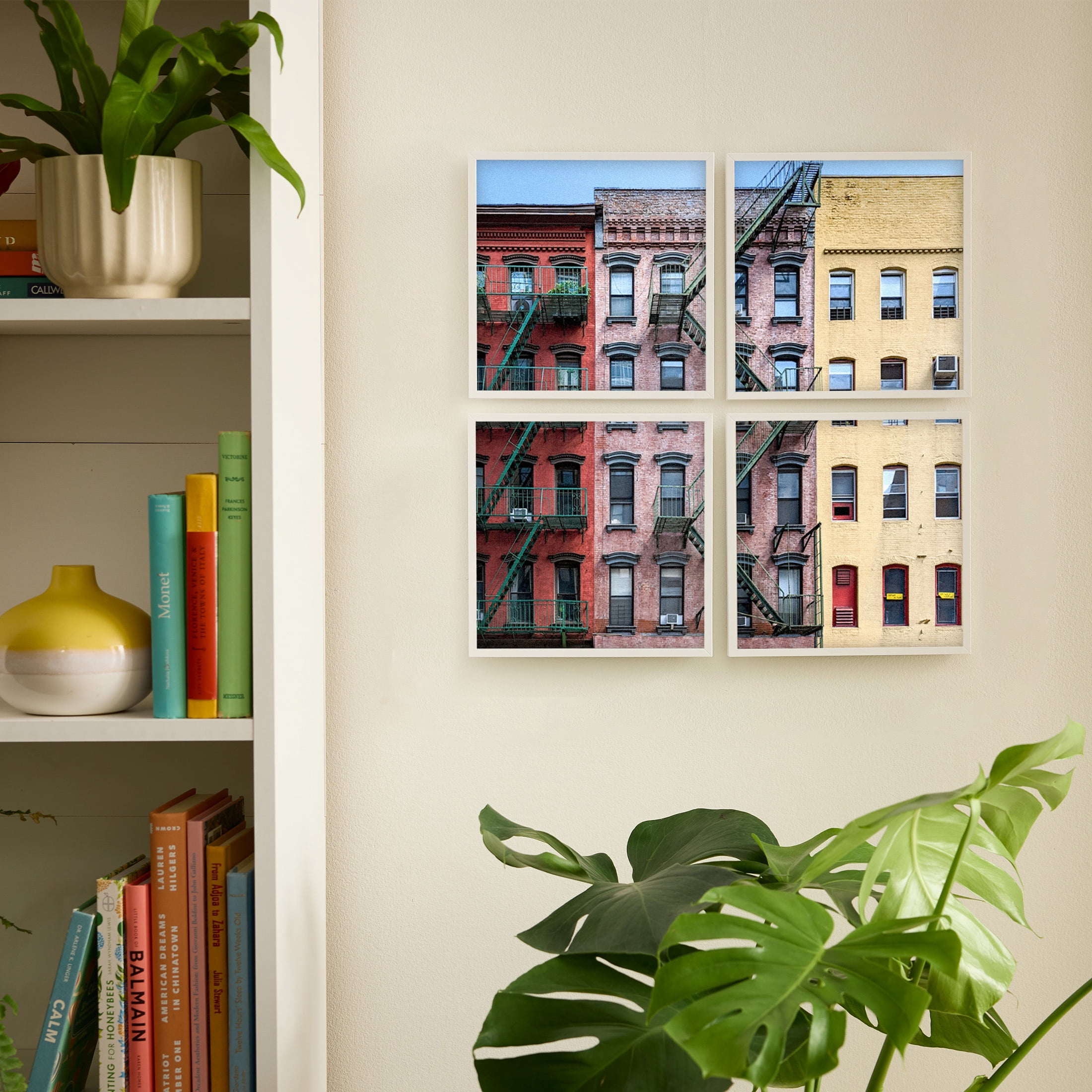 TilePix Classic 8x8 White Photo Frame 4-Piece - Customizable Magnetic Frame for Gallery Wall, Nail-Free Hanging Photo Tile