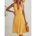 thumbnail image 4 of Vestido amarillo de verano HUHOT, halter, sin espalda, casual, 4 of 9