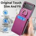 thumbnail image 4 of ELEHOLD Leather Wallet Case for Samsung Galaxy Z Flip 4 5G with Card Slot Finger Ring Holder Slim Thin Premium PU Leather Anti-Scratch Shockproof Protective Case for Men Women, Purple, 4 of 8