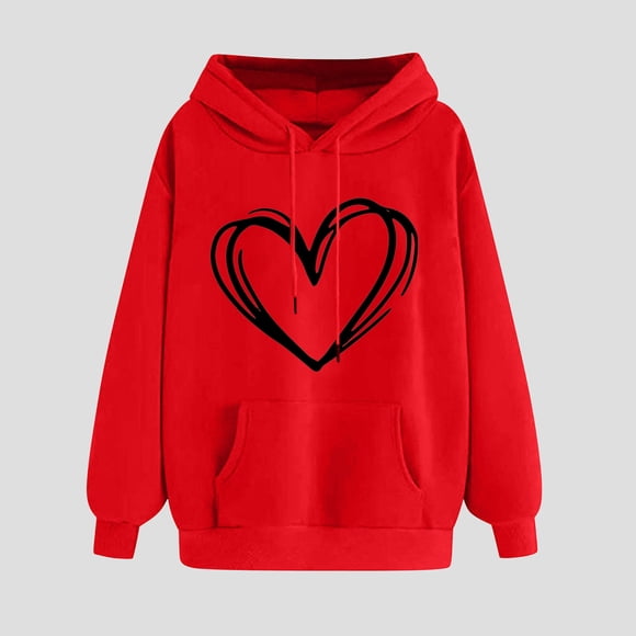 ZMFXJPE Sweat Shirts for Womens Basic Hoodies for Women Women Fleece Pullover Long Sleeve Sweatshirts Womens Light Sweatshirt, Red, L