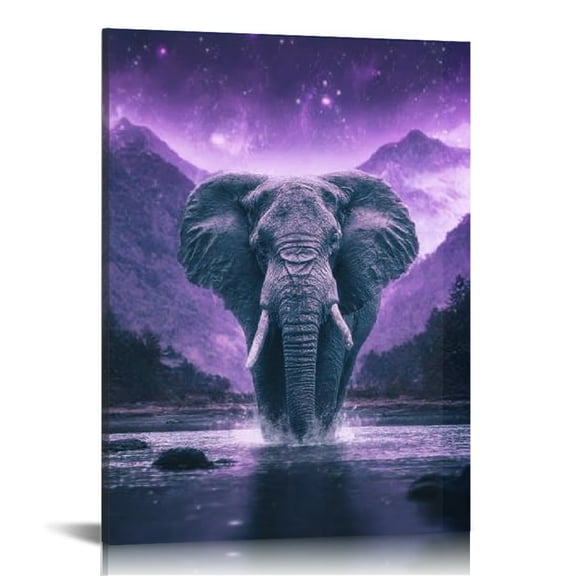 RKSupls Purple Elephant Theme Canvas Wall Art, Canvas Prints Wall Art for Living Room Bedroom Entryway Office, Art Print Painting for Valentine's Day Home Decorations,12x16in