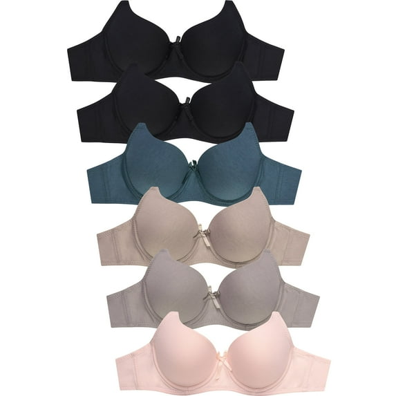 247 Frenzy Women's Essentials Mamia PACK OF 6 Full Coverage Solid Cotton Blend Bras