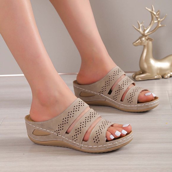 Arch Support Sandals Women'S Dressy Women Wedges Casual Shoes Solid Color Low-heeled Sandals Fashion Flip Flop Orthopedic Sandals Black Sandals Women Flat Dressy on Clearance