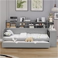 thumbnail image 2 of JERFIT Wooden Twin Size Daybed with Storage Shelves Multi-functional Bed with Twin Size Trundle, 2 of 9