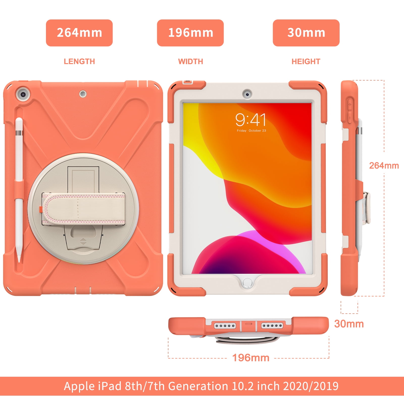 Allytech iPad 9.7 6th 5th Generation Case with Screen Protector, Heavy Duty Protection Rugged Kids Friendly Shockproof Kickstand Pencil Holder Case Cover for Apple iPad 9.7" 2018/2017,Orange
