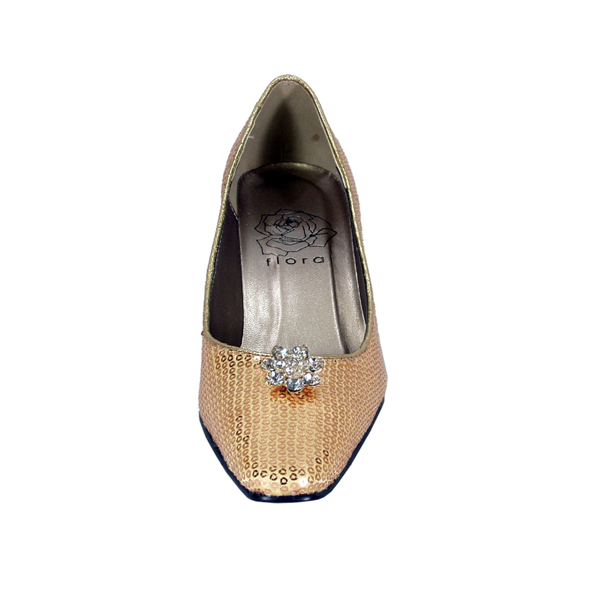FLORAL Ada Women Wide Width Sequins Vamp and Rhinestone Ornament Pumps GOLD 8.5