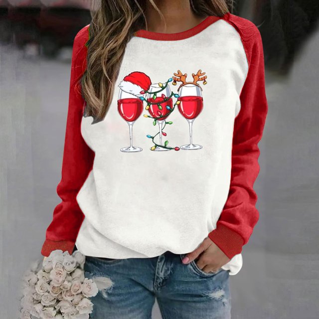 EGNMCR Chandails en Molleton à Capuche pour Femmes, Chandails en Molleton pour Femmes, Chandail à Capuchon Décontracté à Manches Longues pour Femmes, Hauts à Manches Longues Décontractés pour Femmes, Chemises Amples à Col Rond, Blouse Imprimée Graphique Women Blouse