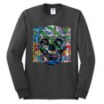 thumbnail image 2 of Wild Bobby, Colorful Abstract Skull Face Streetwear Mens Long Sleeve Shirt, Charcoal, 2XL, 2 of 3