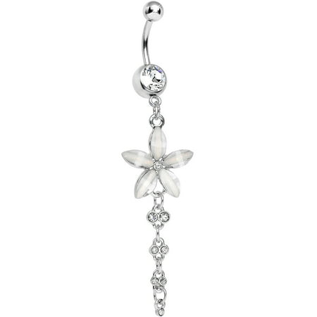 Butterfly Flower Dangle Belly Ring - Clear Shimmering Flower Dangle Belly Ring