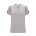 thumbnail image 4 of Womens Fashion Summer Tops 2025 Plus Size Casual Tops Business Work Blouses Button Shirts Short Sleeve V Neck T-shirt, 4 of 5