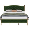 thumbnail image 3 of Tookss Full/Queen /King Size Bed Frame, Velvet Upholstered Platform Bed with Button Tufted Headboard, Heavy Duty Mattress Foundation with Solid Wood Slats Support, No Box Spring Needed, 3 of 10