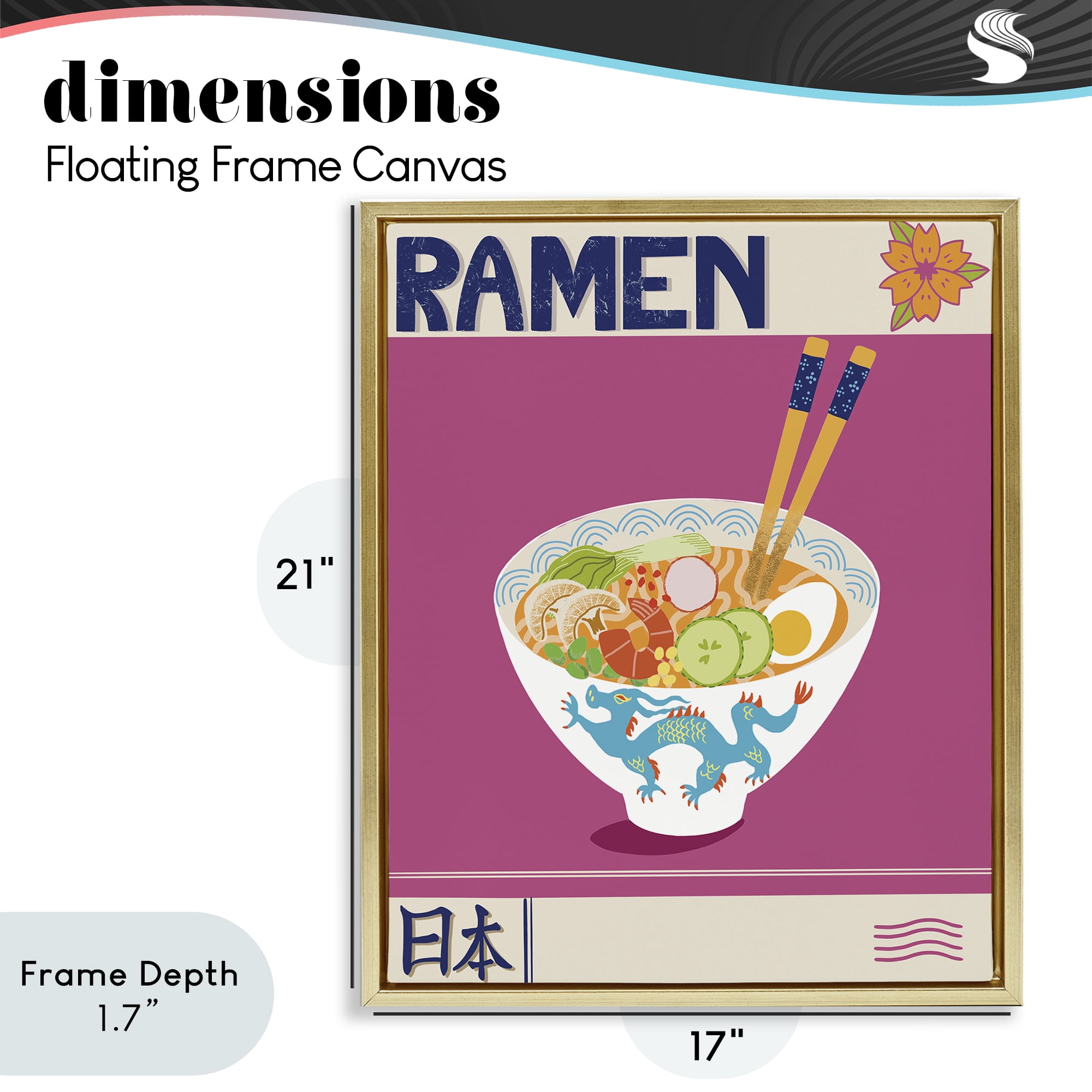Stupell Industries Enchanted Japanese Ramen Gold Framed Floater Canvas Wall Art, design by Jo Reid