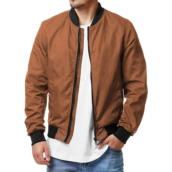 Futezty Mens Casual Lightweight Zip Up Bomber Jackets Solid Long Sleeve Windbreaker Coat Jackets with Pockets Fashion Spring Fall Clothes