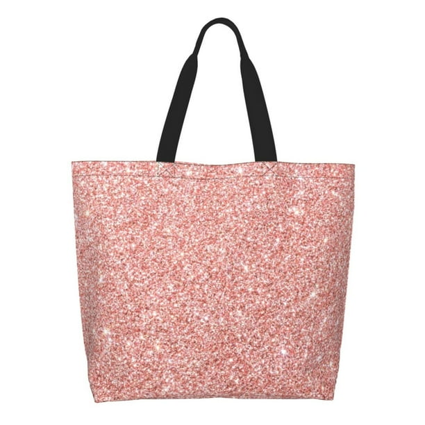Balery Rose Gold Pink Glitter Bolsa Tote Estilo Estético con Cremalleras, Bolsa de Hombro, Bolsa de Compras Grande y Plegable