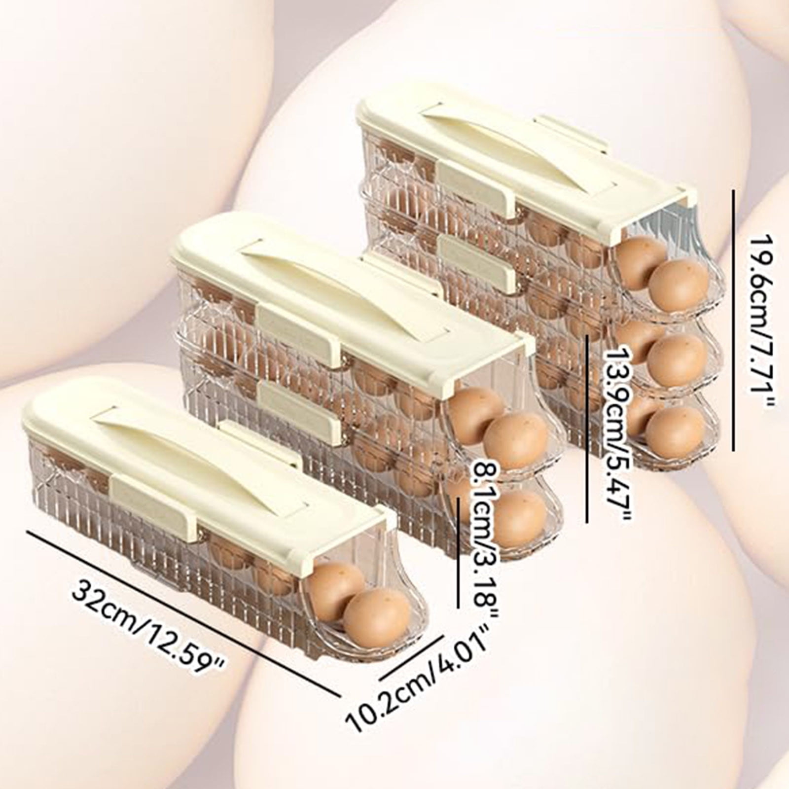 Automatic Rolling Egg Organizer and Stackable Dispenser for Refrigerator Storage with Secure Lid
