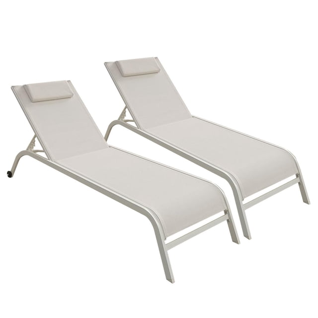 Camastro Exterior 2Pzs Reclinable Silla Playa Jardín Alberca beige