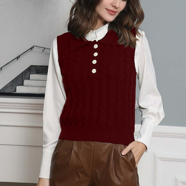 Qertyioot Pulls Tricotés pour Femmes, Pull de Mode pour Femmes Tricot Col Rabattable Débardeur