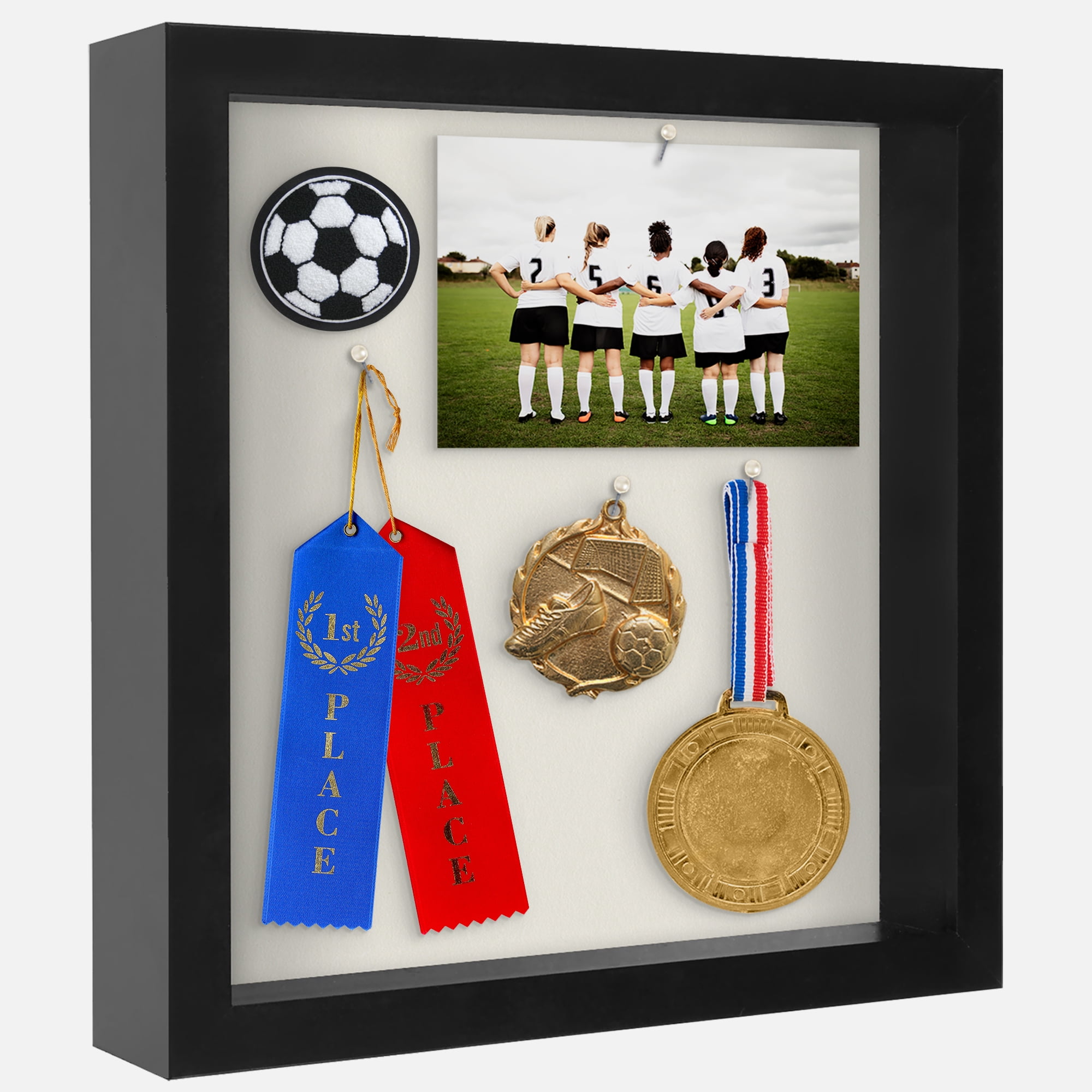 Americanflat 11" x 11"Shadow Box Frame with Shatter-Resistant Glass - Large Shadow Box Display Case for Tabletop and Wall Display - Black