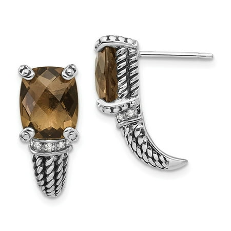 14k Gold Smokey Quartz Earrings - Roy Rose Jewelry Shey Couture Collection Sterling Silver with 14K Yellow Gold Smoky Quartz & Diamond Earrings