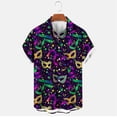 thumbnail image 4 of Kctiaxy Mens T-Shirts Mardi Gras Button Down Short Sleeve Shirts Casual Vintage Print Elastic Lapel Collor Cardigan Top Summer Vacation Beach, 4 of 6