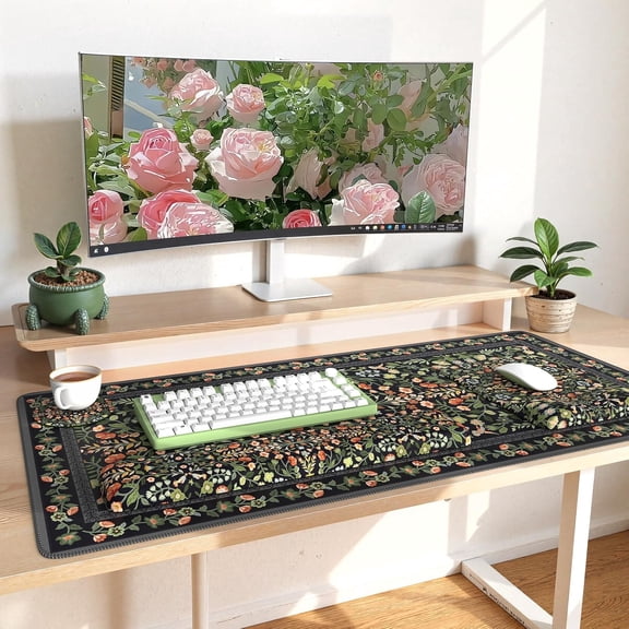 Mouse Pad Set, Non Slip Office Desk Mat, Soft Keyboard Wrist Rest and Mouse Pad Set, Non Slip Gaming Desk Mat and Wrist Pad for Keyboard with Coaster for Women Home (Black)