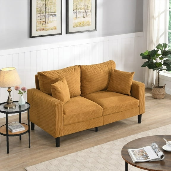 Measuring 57", 2-Seat Wooden Frame Loveseat Sofa - Small Space Saving, Comfy Orange Design