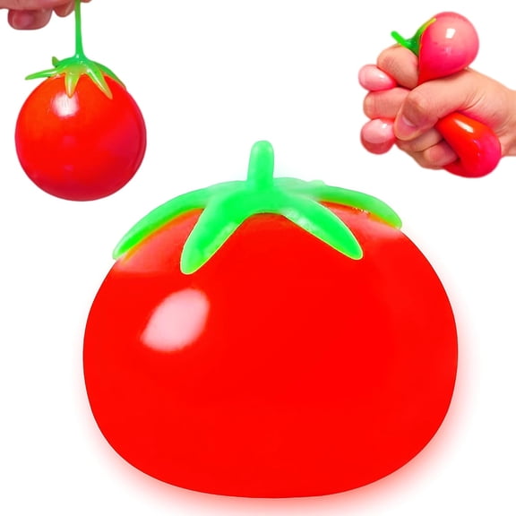Guvpev Realistic Tomato Taba Squishy Toys, Soft Sticky Sensory Stress Ball for Anxiety Relief, Slow Rising Fruit Squeeze Fidget Toys for All Ages, Unique Office Desk Accessory & Fun Party Favors