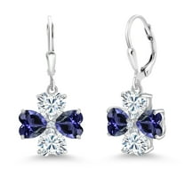 Gem Stone King 925 Sterling Silver Blue Iolite and White Moissanite Dangle Earrings for Women (5.54 Cttw, Gemstone, Heart Shape 6MM)