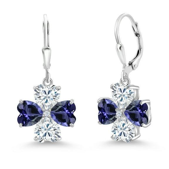 Gem Stone King 925 Sterling Silver Blue Iolite and White Moissanite Dangle Earrings for Women (5.54 Cttw, Gemstone, Heart Shape 6MM)