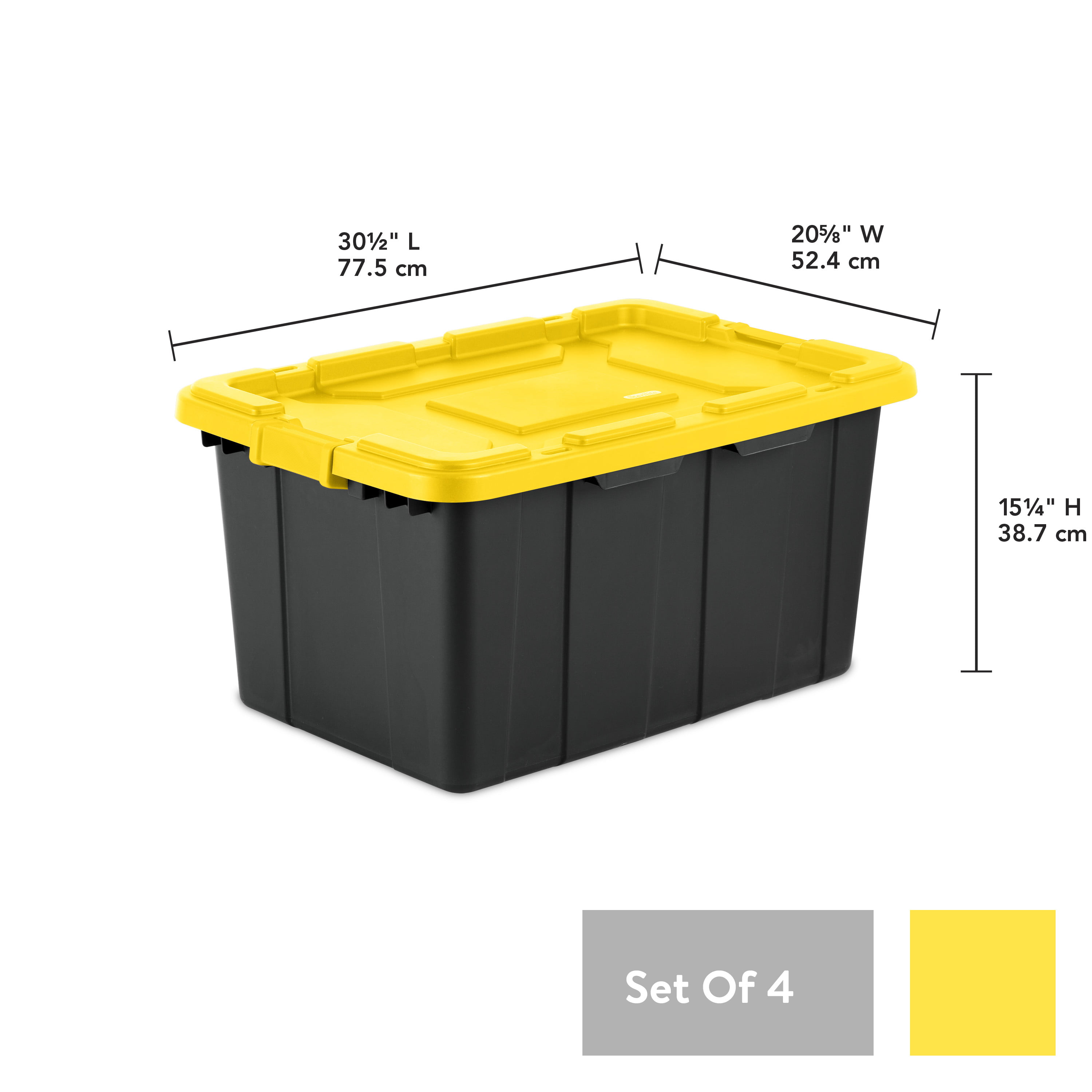 Sterilite 27 Gallon Industrial Storage Tote w/ Latching Lid, Black/Yellow,  4 Ct, 1 Piece - Pay Less Super Markets