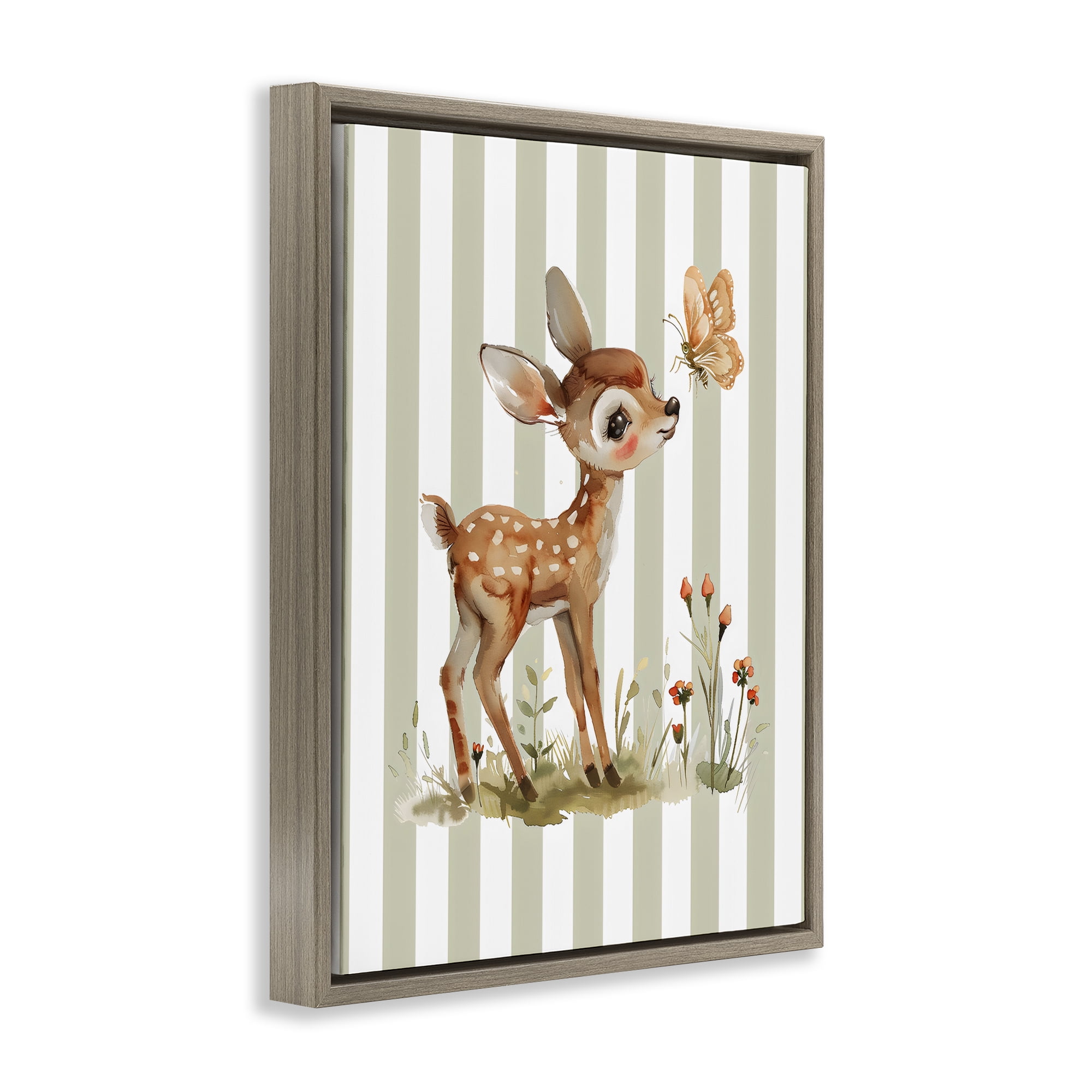 Stupell Industries Baby Deer with Butterfly Brown Framed Floater Canvas Wall Art, design by LSR Design Studio