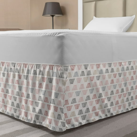 Geometric Bed Skirt, Sketch of Hatched Trapezoids in Continuous Style, Elastic Bedskirt Dust Ruffle Wrap Around for Bedding Decor, 4 Sizes, Coconut Multicolor, by Ambesonne