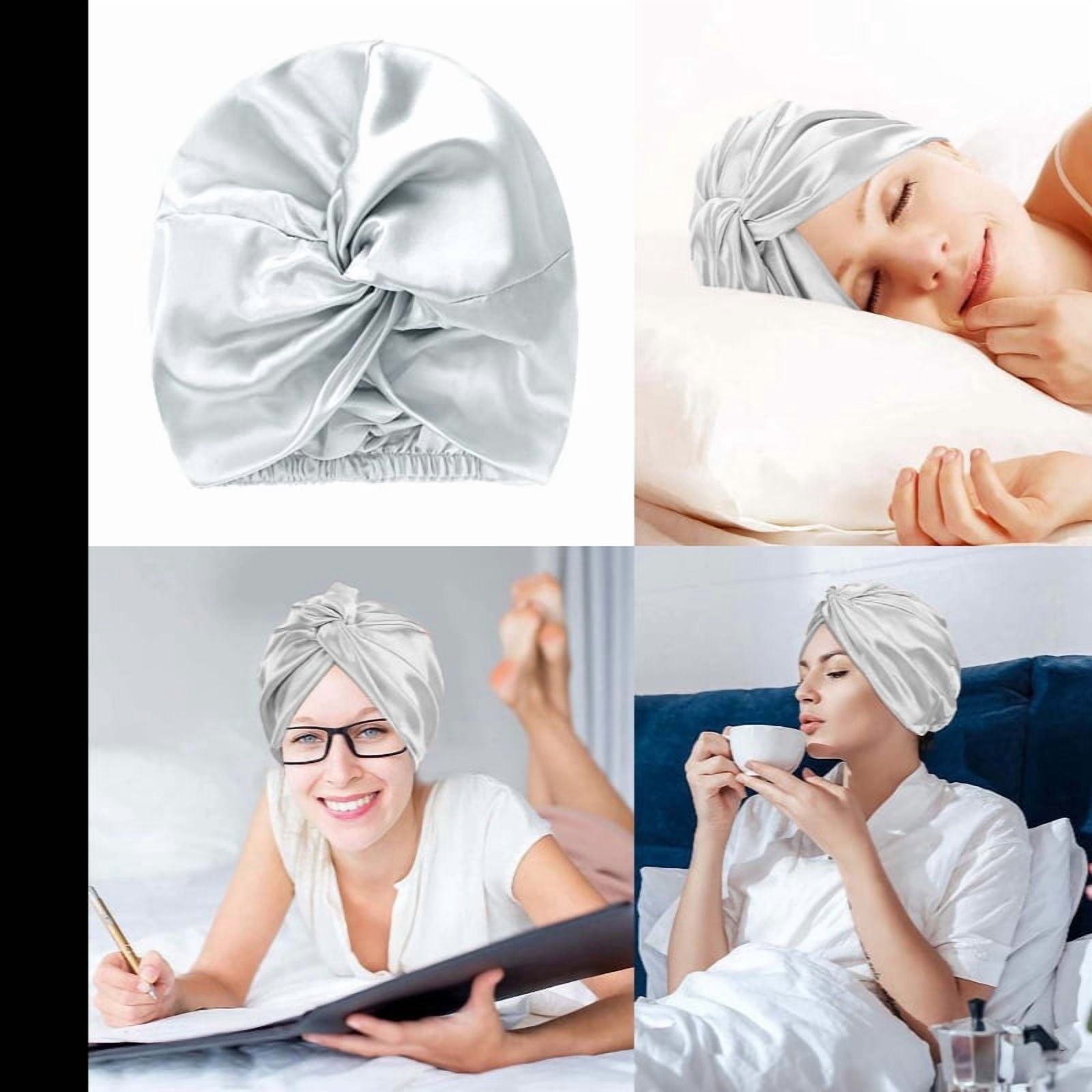 Bathroom Products Adjustable Silk Satin Hair Bonnet for Sleeping with Double Layer Hair Wrap Sleep Cap Turban Unisex for Curly Straight Long Hair,One Size,White