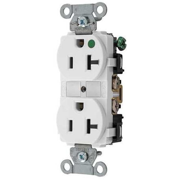 HUBBELL WIRING DEVICE-KELLEMS 8300WHI Receptacle, 125V, 20A, 1 HP