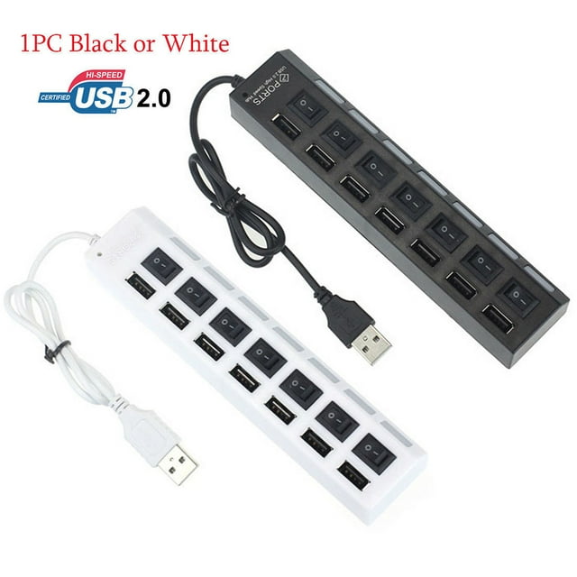 Flmtop 1PC Mini USB2.0 Hub 7-Port USB Hub Extension with On/Off Switch Support Hot Swap Splitter Adapter for PC Laptop Computer Easy to Use USB Hub Splitter for Home Office, White, 7 Ports