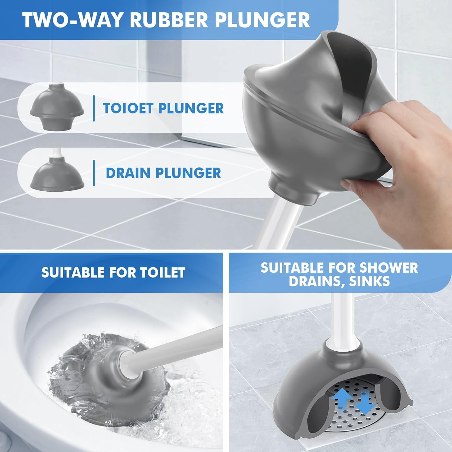 Toilet Plunger and Brush Set with Ventilated Holder, 2-in-1 Combo for Bathroom Cleaning