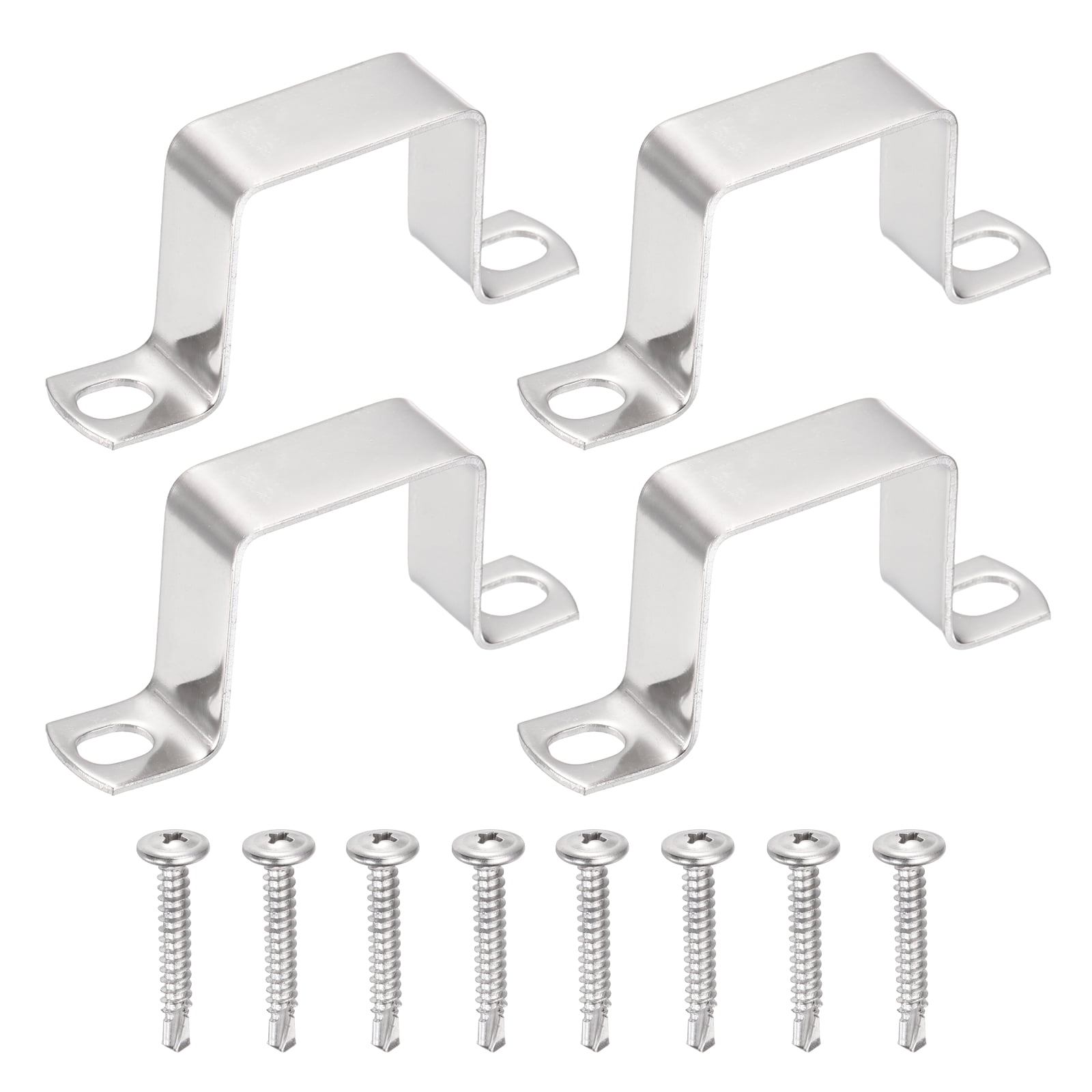 Uxcell 4Pcs U Shape Square Tube Clamp 40x40mm U Shaped Bracket 304 Stainless Steel Square Strap Clamp with Phillips Head Self Drilling Screws for Pipes Door Closed Bar Holder Railings