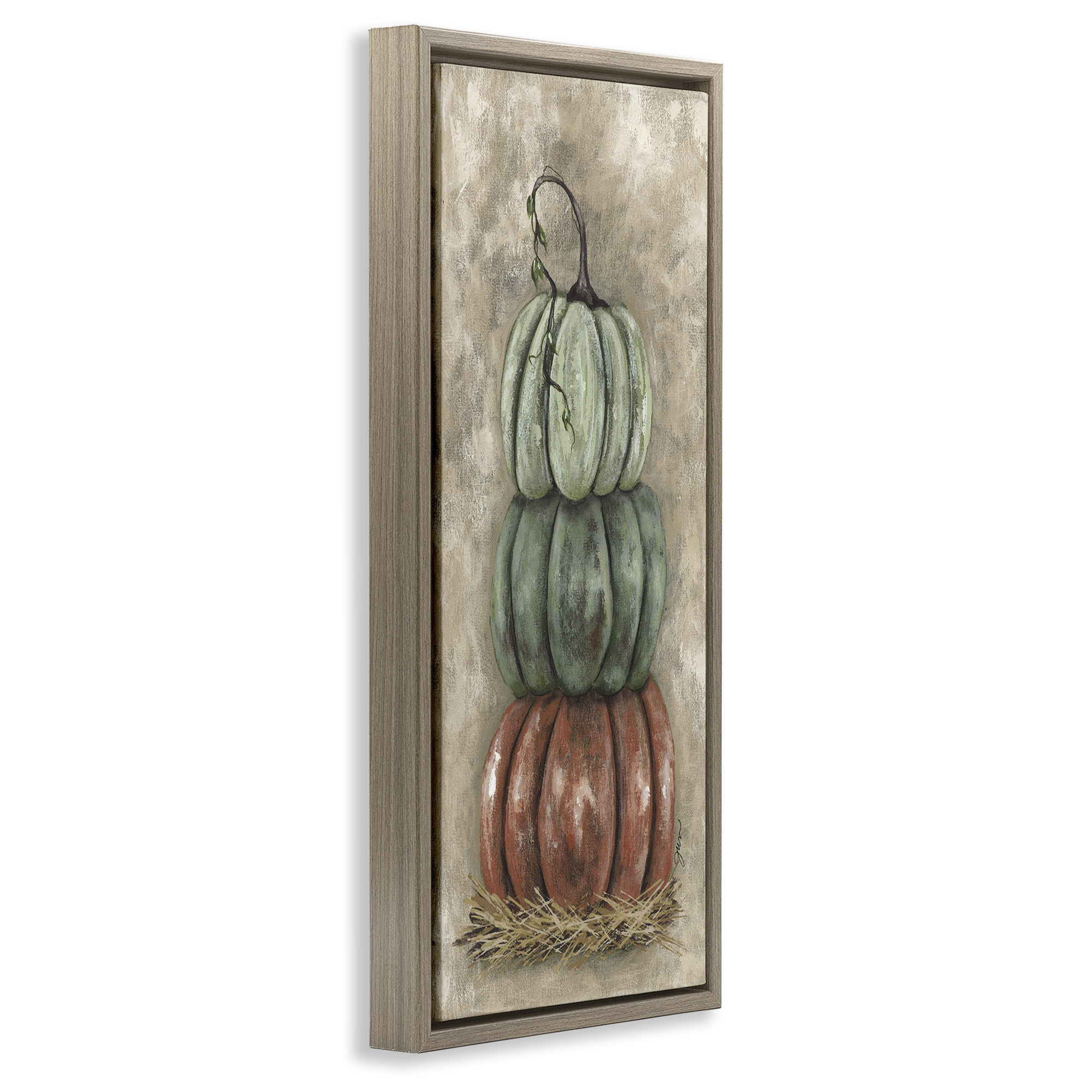 Stupell Industries Stacked Rustic Pumpkins Botanical & Floral Painting Brown Floater Framed Art Print Wall Art, 15 x 31