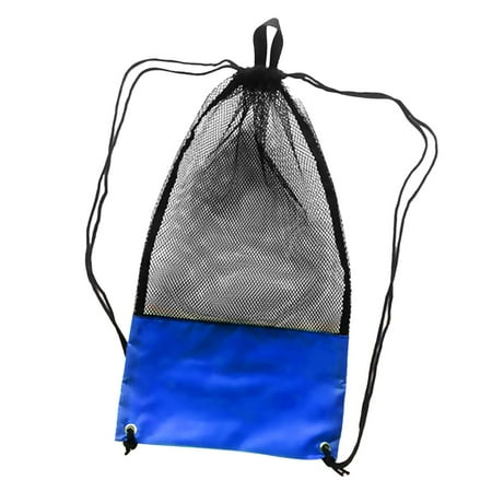 Scuba Diving Drawstring Mesh Bag With Shoulder Strap - Blue and Black