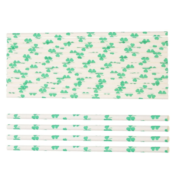 96 Pcs Green Shamrock Paper Straws Decorative Party Supplies for Holidays and Celebrations