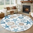 thumbnail image 2 of Blue Beige Coastal Large Area Rugs for Bedroom Living Room, Soft Non Slip Carpet Bedside Rug, Summer Beach Nautical Starfish Shell Round Floor Cover Kitchen Accent Rug 8' for Dining Room/Office, 2 of 9